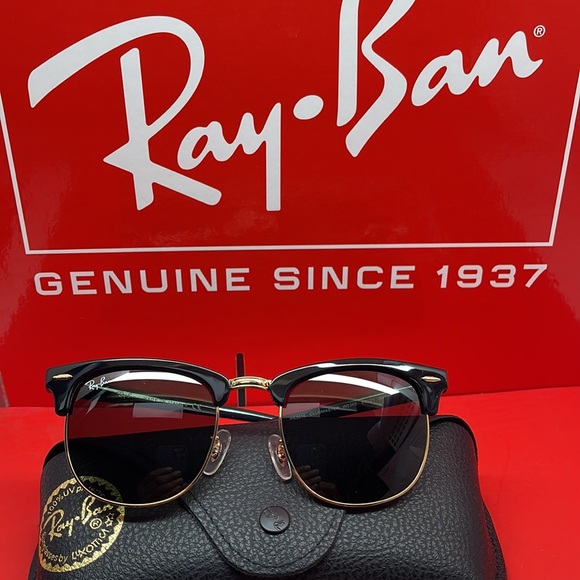 BNWT Ray-ban Club Master RB3016 Black/Gold Green Lenses sunglass - Picture 2 of 9